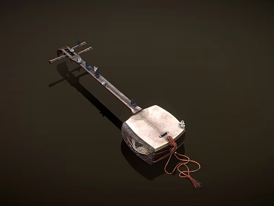 Traditional Chinese Pipa Instrument with White Patterned Body Dark Neck and Red Tassel on Shiny Surface 3d model