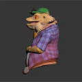 Chubby Lizard Character Wearing Purple Plaid Shirt White T-shirt Green Hat And Sunglasses With Diaper