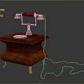 Vintage Telephone With Brass Bell On Dark Wooden Table Carved Legs And Wired Connection