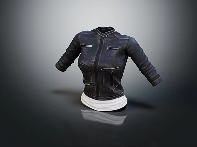 Stylish Black Leather Jacket With Zipper Front And Pocket Details On White Mannequin 3d model