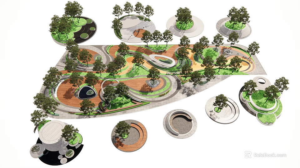 Modern Circular Tree Pit Landscape Design With Greenery And Paving 3d model