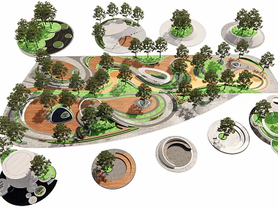Modern Circular Tree Pit Landscape Design With Greenery And Paving 3d model
