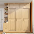 Modern Light Wood Wardrobe with Open Shelves Folded Clothes Storage and Decorative Elements