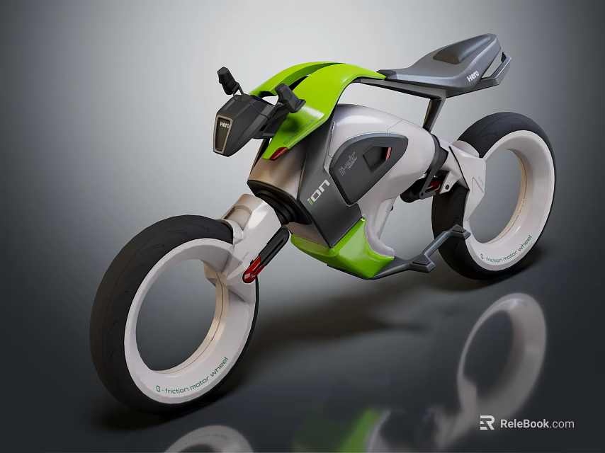 Modern Green And Gray Motorcycle With Sleek Design And Large Wheels 3d model 