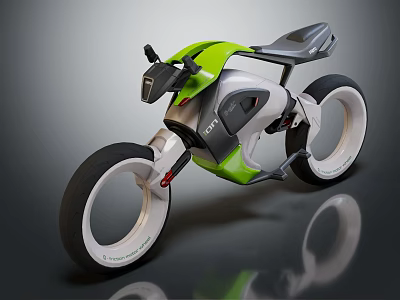 Modern Green And Gray Motorcycle With Sleek Design And Large Wheels 3d model