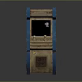 Vintage Arcade Machine With Blue Exterior Wooden Frame And Graffiti Details