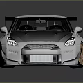Modified White Nissan GT-R Sports Car With Blue Hood Rear Spoiler Gold Wheels And Body Kit