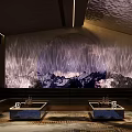 Modern KTV Interior Design With Mountain Moon Backdrop And Sofa Coffee Tables