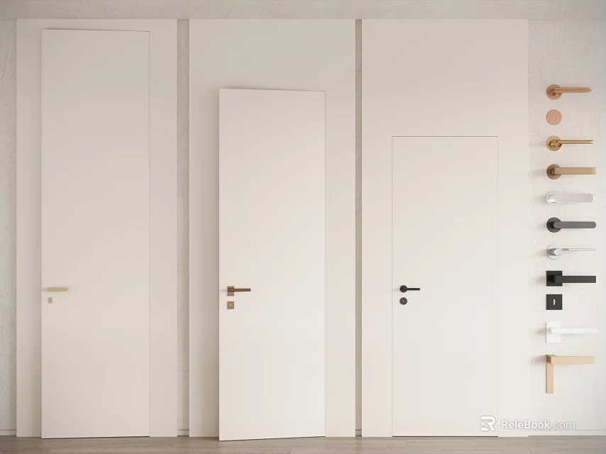 White Hinged Doors With Various Handle Designs For Modern Interior Applications 3d model