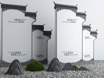 Traditional Chinese Garden Walls With Classical Eaves Stone Ornaments And Green Plants 3d model