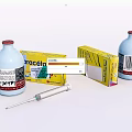 Medical Devices Collection Featuring Syringe Medicine Bottles and Yellow Packaging