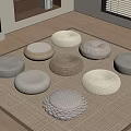 Round Floor Cushions Various Textures Woven Designs on Cozy Room Carpet