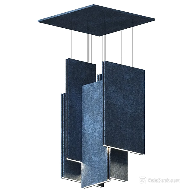Modern Blue Rectangular Chandelier With Hanging Multiple Panels And Geometric Design 3d model