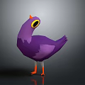 Purple Bird with Orange Beak and Large Eyes in Low Poly Style on Dark Background
