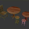 Wooden Dining Furniture Set With Round Table Chair And Small Stools