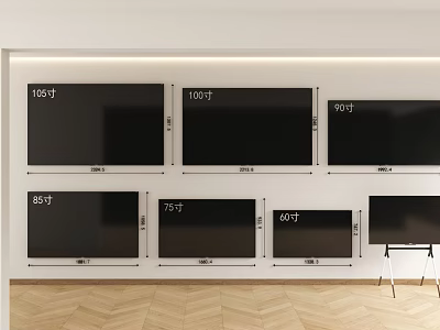 Various Size TVs Showcased With 155 110 90 65 75 And 60 Inch Options 3d model