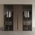 Modern Wardrobe with Glass Doors White Garments Hanging Inside Drawers and Shoes Storage