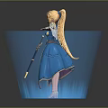 Blonde Hair Anime Character In Blue Outfit Holding Sword With Blue Glowing Base