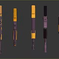 Five Purple and Yellow Plastic Toy Guns with Bright Hues and Modern Styling