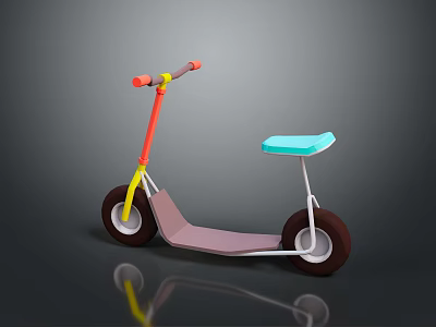 Colorful Kids Scooter With Red Handlebar Blue Seat Pink Deck And Brown Wheels 3d model