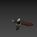 3D Model Knife with Textured Blade Brown Leather Wrapped Handle and Sheath with Metal Accents