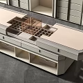 Modern Open Wardrobe System With Multiple Units Shelves Drawers And Central Table 3d model