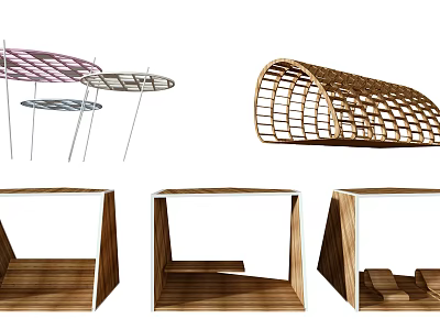 Creative Modern Pergola Designs With Wooden And Metal Curved Square Structures 3d model