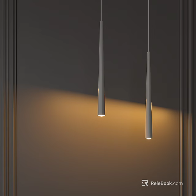 Sleek Modern Pendant Lights Hanging On Interior Wall With Warm Light Projection 3d model 