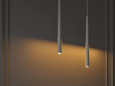 Sleek Modern Pendant Lights Hanging On Interior Wall With Warm Light Projection 3d model