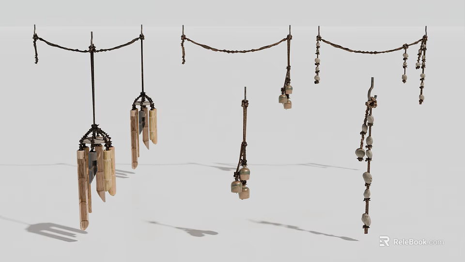Handcrafted Hanging Pendants With Natural Materials And Decorative Designs For Home 3d model 