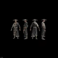 Vintage Style Traditional Costume Bamboo Hat Figure Sculptures Decorative Ornament Set For Home Decoration