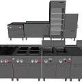 Modern Stainless Steel Kitchen Appliances With Cooking Stove Workbench And Refrigerator
