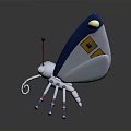 Blue and White Cartoon Butterfly with Yellow Squares on Wings Long Antennae and Multiple Legs