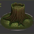 Detailed Wooden Tree Stump With Natural Growth Rings Texture And Green Grass Base
