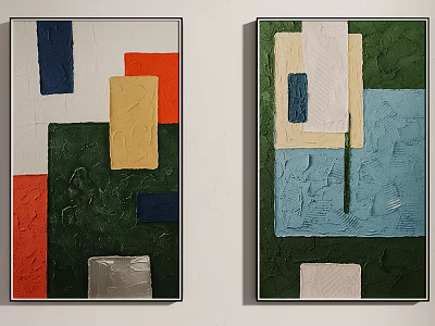 Two Modern Colorful Abstract Paintings Featuring Geometric Shapes And Textured Surfaces 3d model