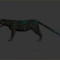 3D Leopard Model with black spots blue sheen standing open mouth exposed teeth gray background