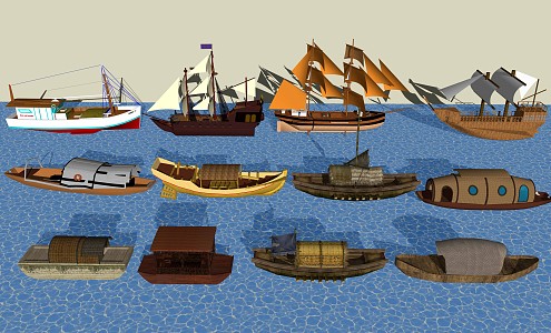 Chinese-style boat raft 3d model