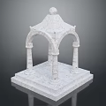 Ornate White Marble Gazebo Structure With Arched Columns And Solid Base 3d model