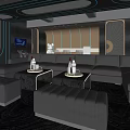 Modern KTV Interior Design With Black Sofas Blue Lighting And TV Screen 3d model