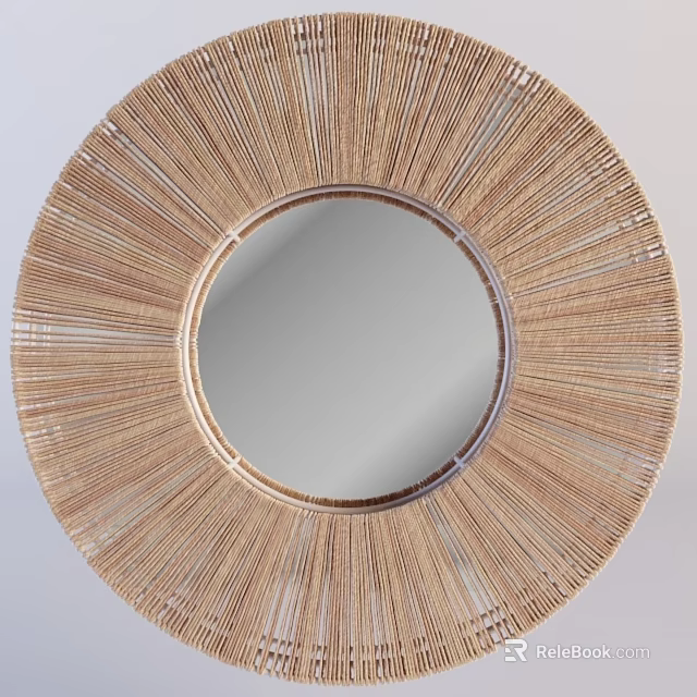 Elegant Round Mirror with Woven Radiating Frame in Natural Material Design 3d model