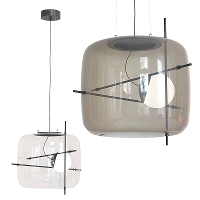 Modern Light Gray Glass Pendant Lights With Black Metal Frame For Interior Design 3d model