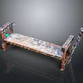 Rustic Wooden Outdoor Bench With Decorative Armrests Carved Details And Textured Surface