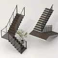 Modern Indoor Staircase Design With Dark Wooden Steps And Black Railings