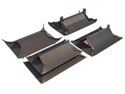 Chinese Eaves Roof Tiles Courtyard Roof Eaves Glazed Tile Roof Ridge model