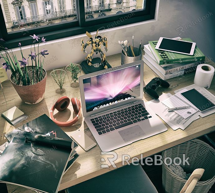 Modern Laptop Computer Book Ornament Combination model