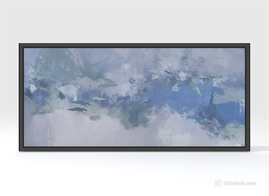 Abstract Blue Green White Painting With Soft Brushstrokes In Black Frame 3d model 