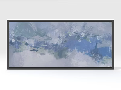 Abstract Blue Green White Painting With Soft Brushstrokes In Black Frame 3d model