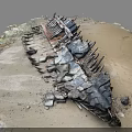 Abandoned Rusted Metal Construction Components With Scattered Stones And Sandy Soil