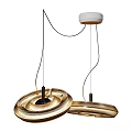 Two Golden Modern Circular Chandeliers Featuring Spiral Texture Hanging Light Design 3d model