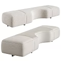 Light Beige Fabric And Dark Gray Leather Curved Modular Stools For Home Decor